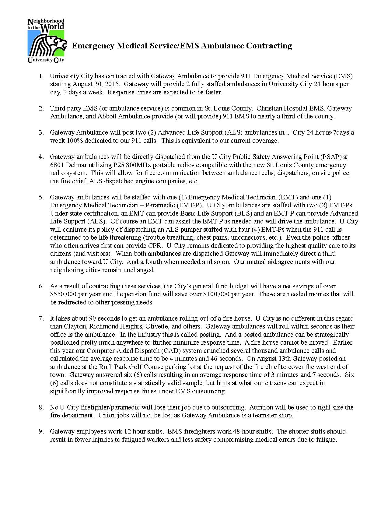 Emergency Medical Service EMS Ambulance Contracting